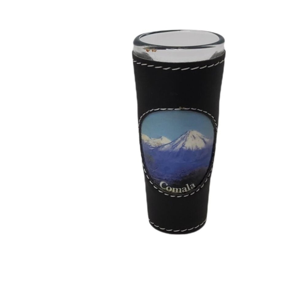 vintage leather sheathed shot glass from the mexican town of comala in the city